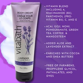 Vitabath Lavender Chamomile Moisturizing Body Cream - Soothing Hydration Vitamin & Nutrient Skin Care - Replenishing All Over Dry Skin Lotion Moisturizer for Women & Men - 8 Ounce