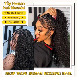 Curly Human Braiding Hair for Boho Braids Bohemian Deep Wave Bulk 100% Human Hair for Micro Braiding Hair Wet and Wavy Boho Knotless Braids Hair No Weft 2 Bundles