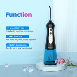 Cordless Water Flosser Teeth Cleaner, Nicefeel 300ML 2 Tip Cases Portable and USB Rechargeable Oral Irrigator for Travel, IPX7 Waterproof, 3-Mode Water Flossing with 4 Jet Tips for Home
