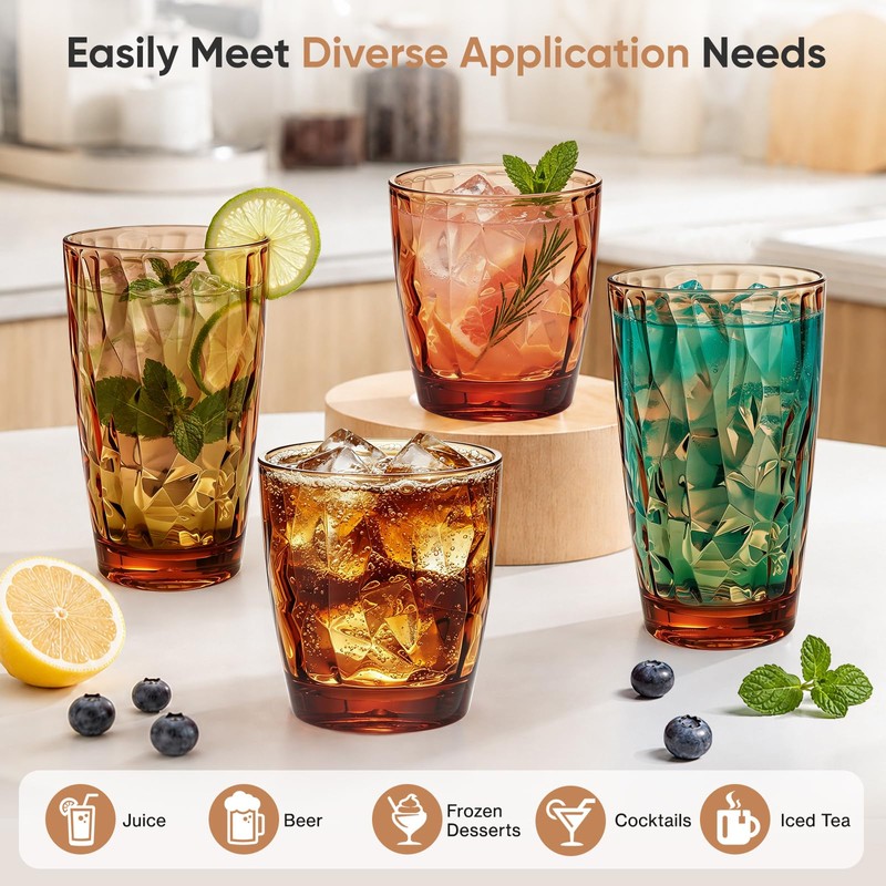 Plastic Tumblers Drinking Glasses Set of 8, 10oz & 16oz
