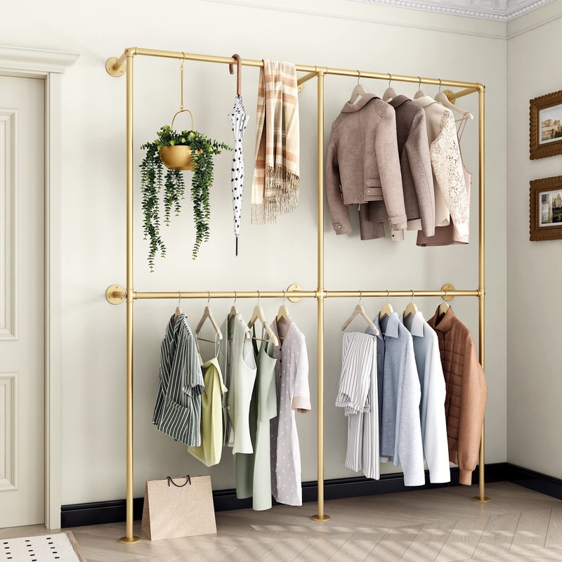 IronJiaZu Gold Wall Clothing Rack Wall Mount clothes Rack,Heavy Duty