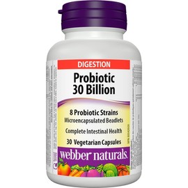 Webber Naturals Probiotic 30 Billion Active Cells, 8 Probiotic Strains, 30 Capsules, For Digestive Health, Vegetarian