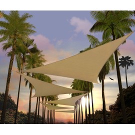 Amgo 18' x 18' x 18' Sand Beige Triangle Sun Shade Sail Outdoor Canopy Awning UPF50+ AGTAPT18, 95% UV Blockage, Water & Air Permeable, Commercial Standard Heavy Duty (We Make Custom Size)