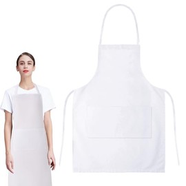HJDJBD Apron, women's apron, apron, women's apron, adult, unisex, durable, comfortable, baking apron, with front pocket, washable, for cooking, baking, cooking, kitchen, White