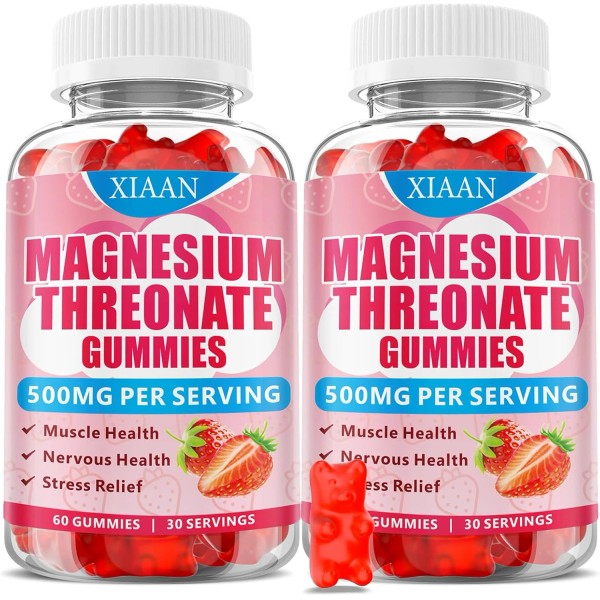 XIAAN Magnesium L-Threonate Gummies 500mg, Suagr-Free Magnesium Threonate Supplement f