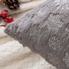 MIULEE Christmas Grey Throw Pillow Covers Set of 2 Snowflakes Decorative Pillow Covers 20x20 Inch Soft Plush Faux Fur Pillowcases Farmhouse Couch Pillows Home Decors for Sofa Living Room Bed