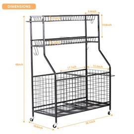 LUGO Heavy-Duty Garage Sports Equipment Organizer with Wheels, Indoor/Outdoor Ball Storage Rack with Baskets and Hooks, Ball Holder with Lockable Wheels, for Home, Garage, Kids Toys, Sports Gear