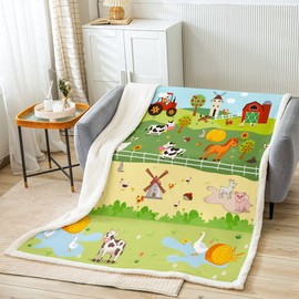 Farm Animal Blanket Cute Cow Horse Throw Blanket for Bed for Children Toddlers Cartoon Truck Tractor Sherpa Blanket Rustic Farmhouse Fleece Blanket Country Rooster Rabbit Fuzzy Blanket 130 x 150 cm