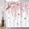 COZZSNUGE Pink Cherry Blossom Shower Curtain, Japanese Sakura Floral Birds