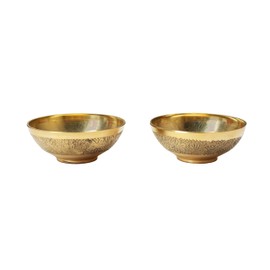 Set of 2 Decorative Pooja Bowls Multipurpose Pooja small Brass Katori Prasad Bowls pooja articles Indian Traditional New year Festival Housewarming Puja Decoration Items (Size :- 3" X 2")(Golden)
