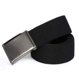 Canvas Web Belt | Cut to Fit Up to 52" | Flip-Top Matte Silver Nickel Buckle 12 Colors -(Black)
