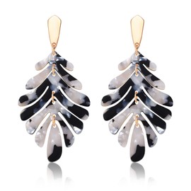Acrylic Earring for Women - Statement Leaf Drop Dangle Earrings Resin Tortoise Leopard Earrings Bohemian Fashion Jewelry for Mom Friend Gifts (white black leaf earrings)