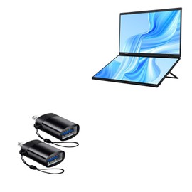 BoxWave Cable Compatible with UPERFECT UStation Delta Folding Monitor (15.6 in) - USB-C to A PortChanger (2-Pack), USB Type-C OTG USB Portable Keychain - Slate Black