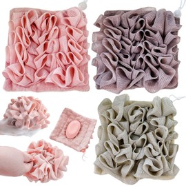 3 PCS Soap Bar Loofah,2 in 1 Bar Soap Loofah Pouch,Can Hold Soap,Effective Exfoliation,for Bathing (Khaki + Coffee + Pink)