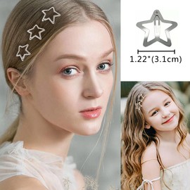 20 PCS 1.22 inches Star Hair Clips Snap Star Hair Barrettes Cute Lovely Accessories, Non Slip Clips for Girls Women 2000s Y2K Silver Metal Hair Clips