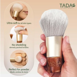 TADA Natural Beauty Kabuki Brush for Foundation, Setting Powder Blush & Bronzer With Wooden Handle, Travel Friendly, Perfect for On The Go & Makeup Pouch, Pore-Blurred Finish