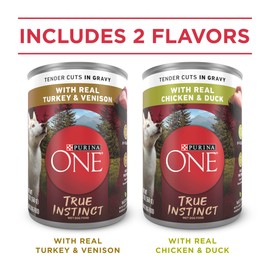 Purina ONE Purina ONE True Instinct Tender Cuts in Gravy With Real Turkey and Venison, and With Real Chicken and Duck High Protein Wet Dog Food Variety Pack - (Pack of 12) 13 oz. Cans