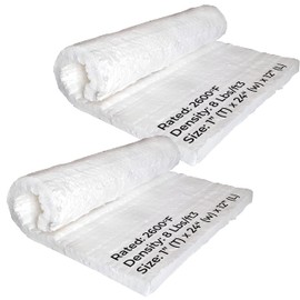 2 Pcs Ceramic Fiber Insulation Blanket - 8# Density 2600F, 1" x 12" x 24", Fireproof Insulation Blanket for Forges, Stoves, Fireplaces, Pizza Ovens, Kilns, Chimneys, Furnaces, Boilers, Dishwashers