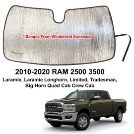 YelloPro Custom Fit Automotive Reflective Front Windshield Sunshade for 2010 2011 2012 2013 2014 2015 2016 2017 2018 2019 2020 Dodge RAM 2500 3500 QuadCab CrewCab