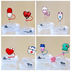 9PCS Nurse Drinking Straw Covers Caps, Medical Reusable Portable Drinking Straw Tips Lids, Straw Toppers for Tumblers, Dust Proof Plugs Protector