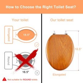 Angel Shield Durable Wood Veneer Natural Toilet Seat Metal Hinged Easy Clean Anti-scratch American Standard(Elongated,Wood Color)