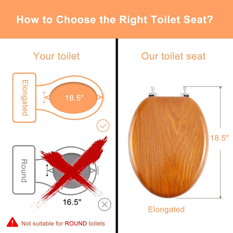 Angel Shield Durable Wood Veneer Natural Toilet Seat Metal Hinged