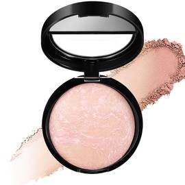Colour Correcting Powder Foundation, Baked Brighten Foundation 24H Long-lasting Powder, Shimmer Brick Pressed Bronzer, Natural Lightweight Semi-Matte Finish