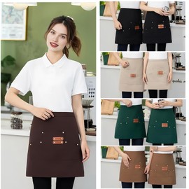 Kaslaider Half Waist Apron, Short Half Pinny with 3 Pockets, Waterproof Half-Waist Work Apron, Waiter Waitress Catering Serving Waist Apron, Unisex Kitchen Chef Cooking Half Aprons (Black)