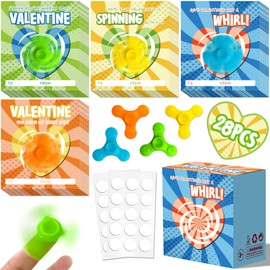 Milianquill Valentine Cards for Kids Classroom - 28Packs Fidget Spinner Valentines Cards, Class Valentines Day Gifts for Kids School Classroom Exchange, Fidget Spinners Stress Toys Bulk