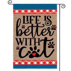 AVOIN colorlife Life Is Better With a Cat Garden Flag 12x18 Inch Double Sided Outside, Pet Welcome Yard Outdoor Flag