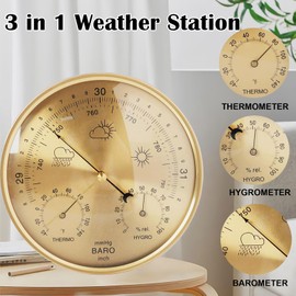 3 in 1 Barometer for Weather Station, Wall Hanging Thermometer All-Season Thermometer, Greenhouse Hygrometer, Accurate Weather Station Indoor Outdoor Use Temperature Monitor for Home Garden Office
