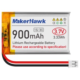 MakerHawk 3.7V 900mAh LiPo Battery Rechargeable 1S 3C 603450 Lithium Polymer Battery with Dual Battery Protection Board, Micro JST 2.0 Plug for IoT PDA Camera GPS Smart Development(1 Pack)