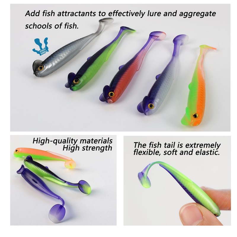 LURESMEOW Fishing Soft Plastic Lures, Paddle Tail Swim Baits for