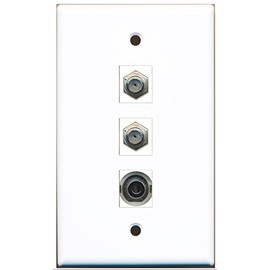 RiteAV - 2 Port Coax Cable TV- F-Type and 1 Port 3.5mm Wall Plate
