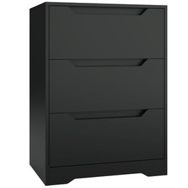 HOSTACK Modern 3 Drawer Dresser, Wood Chest of Drawers with Storage, Tall Nightstand with Cut-Out Handles, Side End Table, Accent Storage Cabinet for Living Room, Entryway, Black