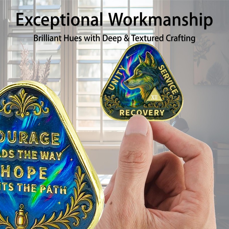 Leafence Wolf Sobriety Coin AA Recovery Medallion Unity Service Recovery