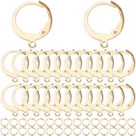 SUNNYCLUE 1 Box 180Pcs Earring Findings Kit 80Pcs Real 18K Gold Plated Stainless Steel Leverback Earring Hooks 100Pcs Open Jump Rings Hypoallergenic Huggie Lever Back Ear Wires for Jewelry Making Kit