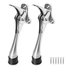 Door Stops, 6 Inch Kickdown Door Stopper, Brushed Nickel Heavy Duty Door Stoppers for Bottom of Door, Non-Slip Rubber Tips Doorstops, 2 Pack