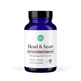 Ora Organic DHA Omega 3 Suplemento  Vegano, sin gluten DHA para la salud del cerebro, los ojos y el corazn  60 cpsulas fciles de tragar               