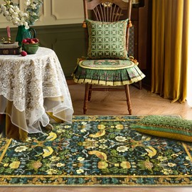 Topllen Washable Area Rug - 3'x5' Boho Bedroom Rug Indoor, Non-Slip Low-Pile Rugs for Living Room Bathroom Kitchen Front Door, Entry Throw Carpet Stain Resistance (Dark Green, 3x5ft)