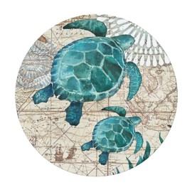 Fiokroo Sea Turtle Tablecloth with Elastic Edge, Round Table Cloth Ocean Theme Washable Reusable Table Cover for Kitchen Dining Party Picnic, Medium