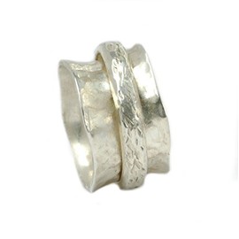 Silver Wide Spinning Ring with Notched Ring Band, Sterling Silver