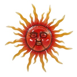 TICKCACY 33" Metal Sun Wall Art Decor, Sun Face Wall Decoration, Large Sun Wall Art for Indoor Outdoor, Sun Wall Hanging for Living Room Bedroom Farmhouse Yard Fence Patio Garden