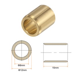 sourcing map Pack of 2 Sleeve Bearings 8 mm x 12 mm x 15 mm Rolled Oil Free Bushings Brass Alloy