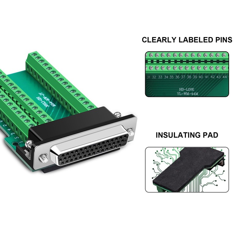 ATMLCOER DB44 Connector,Male D-SUB Header to 44-pin Port Terminal Adapter