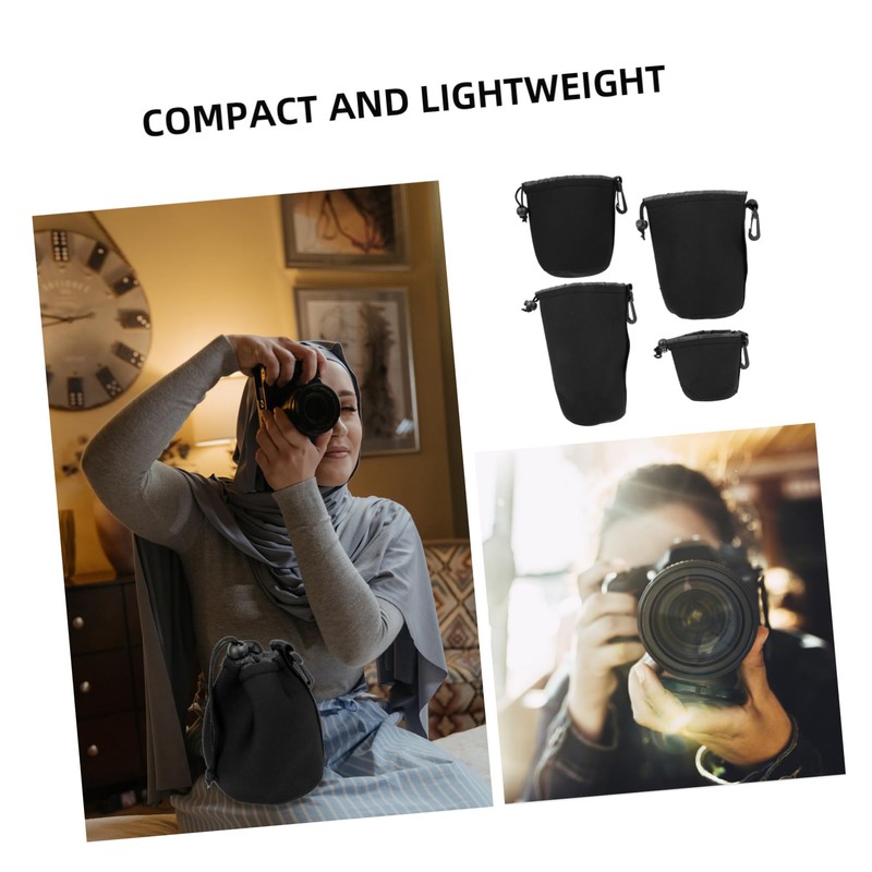 SEWACC 4pcs Camera Lens Pouch Set with Belt Loop and