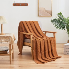 Longhui bedding Burnt Orange Knitted Throw Blanket for Couch, Soft, Cozy Machine Washable 100% Cotton Sofa Knit Blankets, Heavy 4.0lb Weight, 60 x 80 Inches, Laundry Bag Included