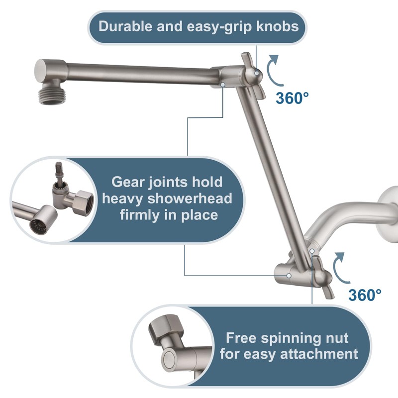 BRIGHT SHOWERS Brass Shower Arm Extender for Rain and Handheld