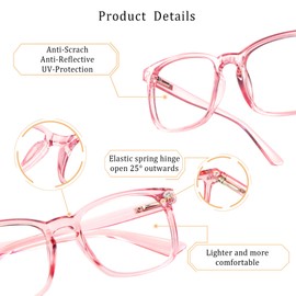 LifeArt Blue Light Blocking Glasses, Anti Eyestrain, Computer Reading Glasses, Gaming Glasses, TV Glasses for Women Men, Anti Glare (Clear Pink, +2.75 Magnification)