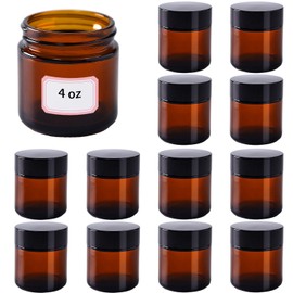 Vetableclothlve 4 oz Amber Glass Jars with Lids,12 Pack 4oz Small Glass Jars with Inner Liners for Cosmetics Container,Cream,Lotion,Body Scrub